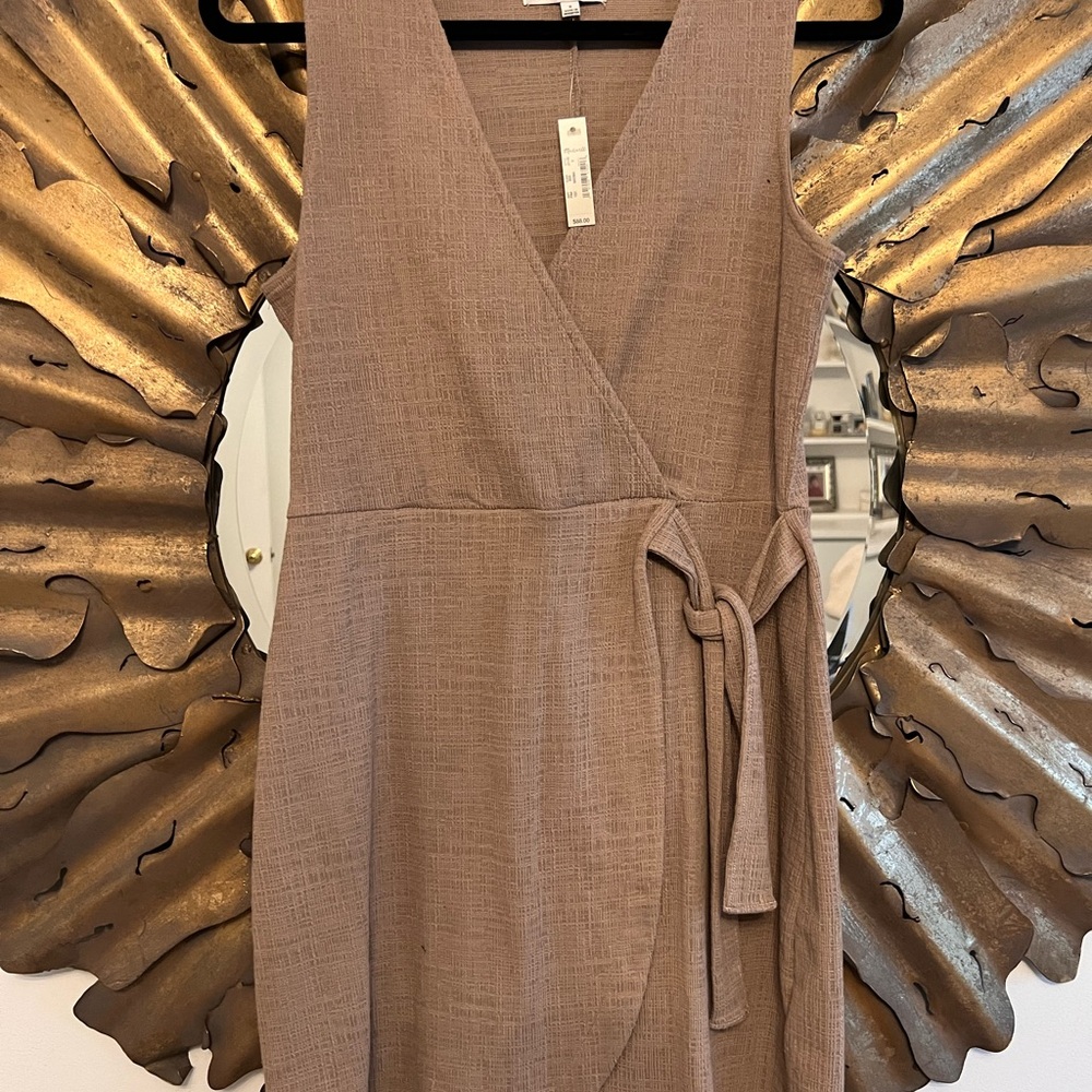 Madewell Brown Knee-Length Sleeveless Wrap Dress with V-Neck